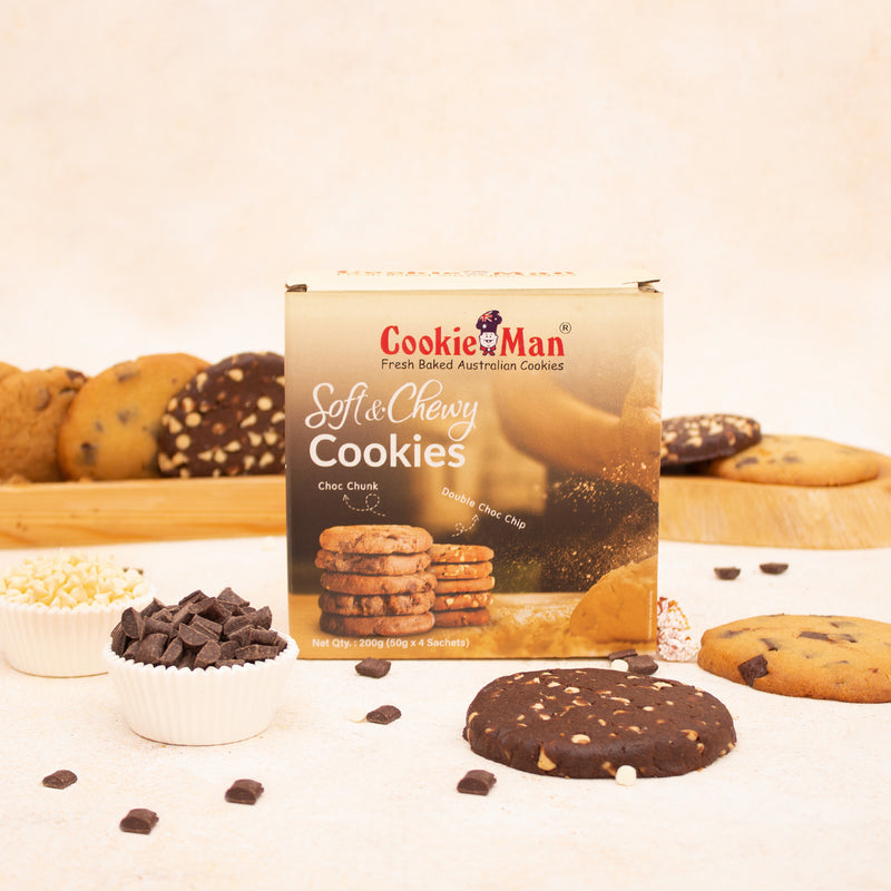 Soft & Chewy Chocolate Cookies - Choc Chunk & Double Choc Chip - Pack of 4