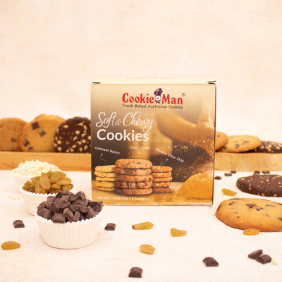 Soft & Chewy Cookies - Choc Chunk, Double Choc Chip & Oatmeal Raisin - Pack of 6