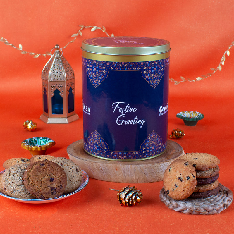CookieMan Festive Greetings Diwali Cookies Gift Tin - 600g