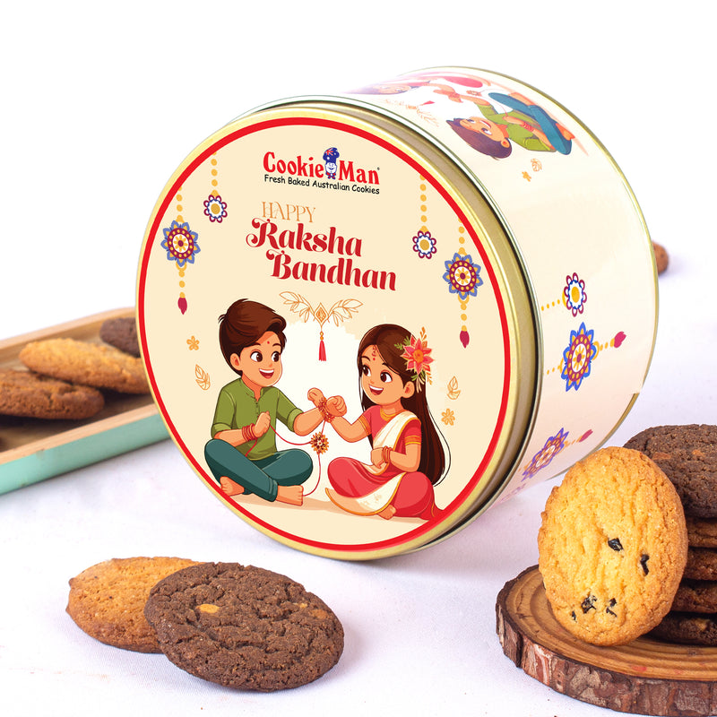 Raksha Bandhan White Gift Tin - 300g Assorted Cookies