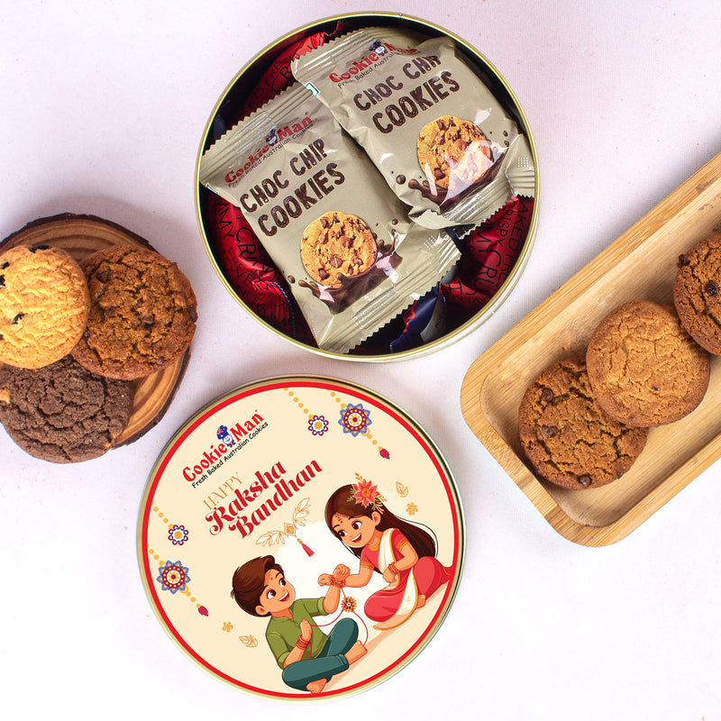Raksha Bandhan White Gift Tin - 300g Assorted Cookies