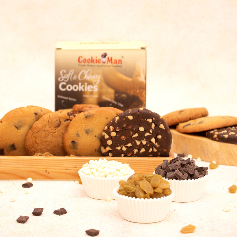 Soft & Chewy Cookies - Choc Chunk, Double Choc Chip & Oatmeal Raisin - Pack of 6