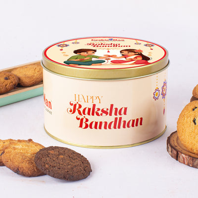Raksha Bandhan White Gift Tin - 300g Assorted Cookies