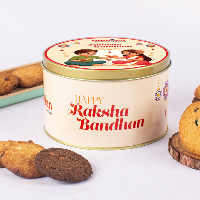 Raksha Bandhan White Gift Tin - 300g Assorted Cookies