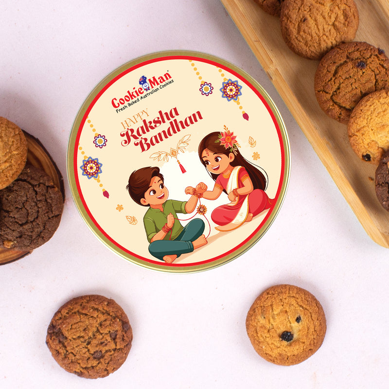 Raksha Bandhan White Gift Tin - 300g Assorted Cookies