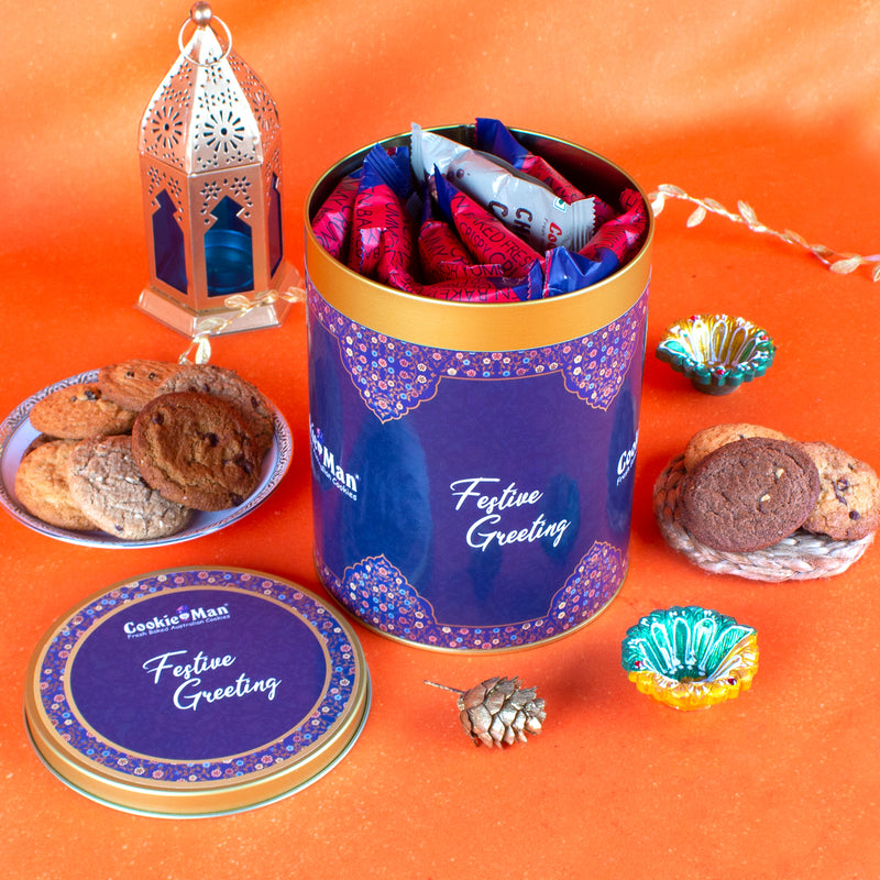CookieMan Festive Greetings Diwali Cookies Gift Tin - 600g