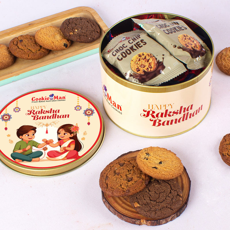 Raksha Bandhan White Gift Tin - 300g Assorted Cookies
