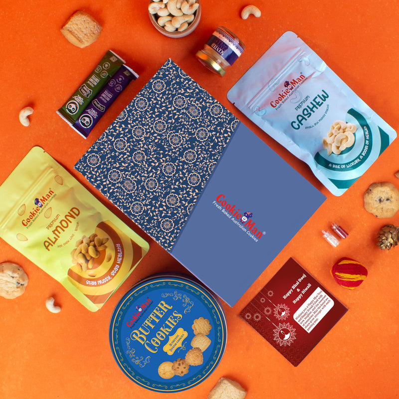 CookieMan Bhai Dooj Premium Blue Gift Set Hamper for Brother