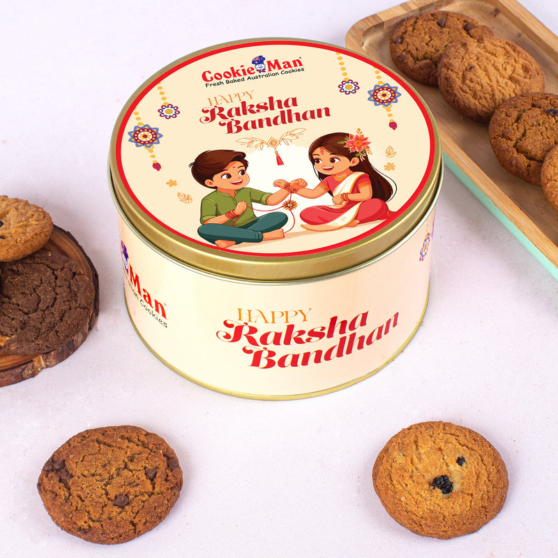 Raksha Bandhan White Gift Tin - 300g Assorted Cookies